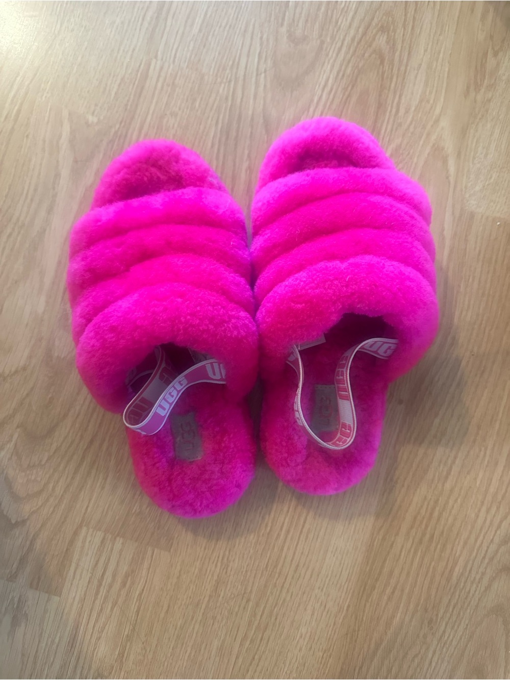 UGG Fluff Slide - Hot Pink Plush Slingback Slippers